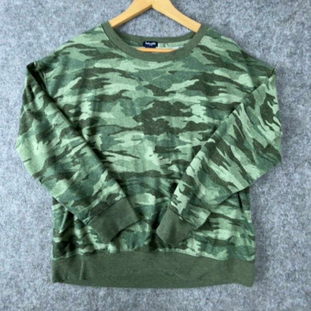 Splendid Sweatshirt Womens XL Green Camouflage Crewneck Lightweight Camo Knit